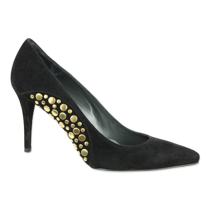 Stuart Weitzman Hispot Black Suede Bronze Studded Pump