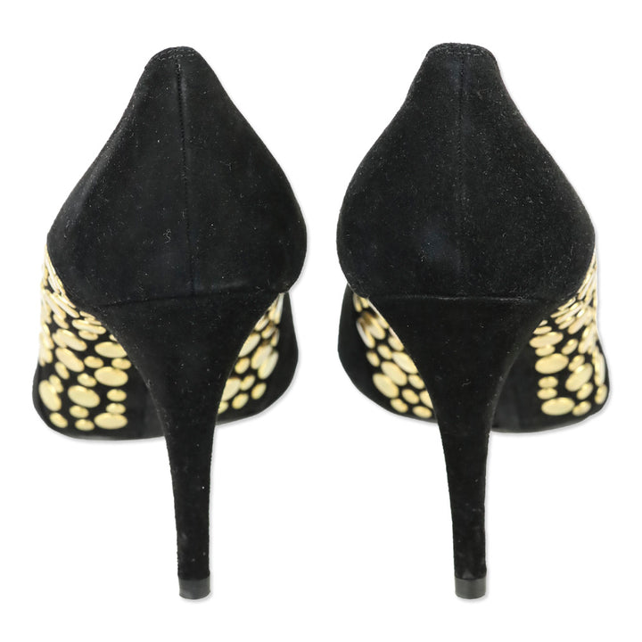 Stuart Weitzman Hispot Black Suede Bronze Studded Pump