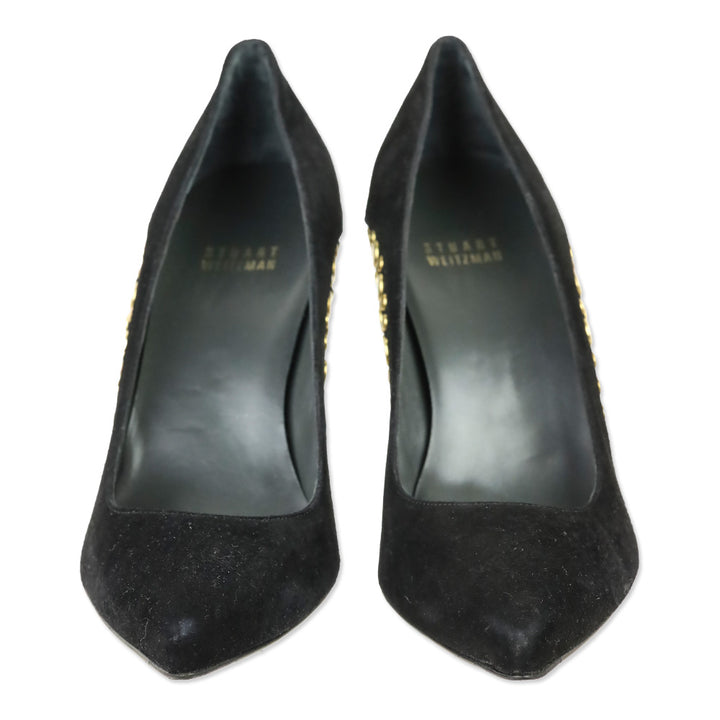 Stuart Weitzman Hispot Black Suede Bronze Studded Pump