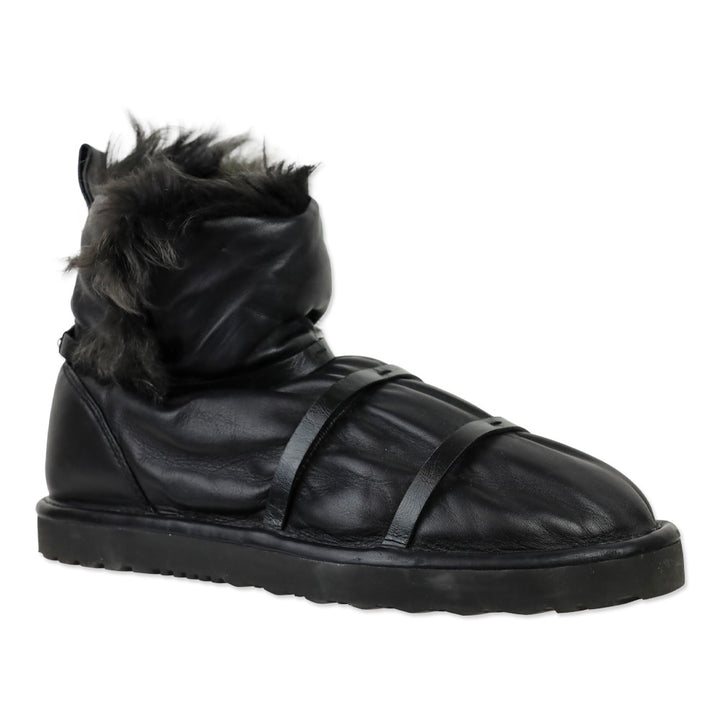 Stuart Weitzman Janica Black Puffer Leather Fur-Lined Ankle Bootie