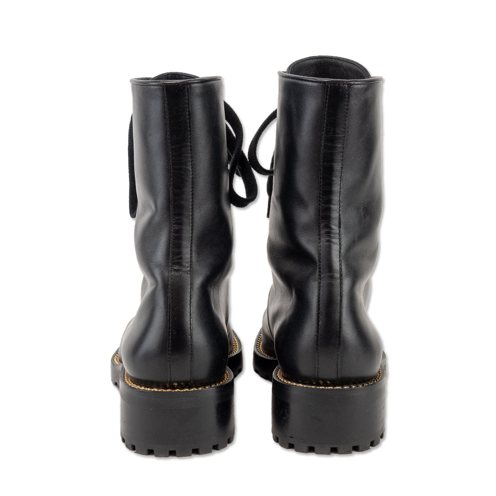 Stuart Weitzman Kolbie Black Leather Chain Combat Boots