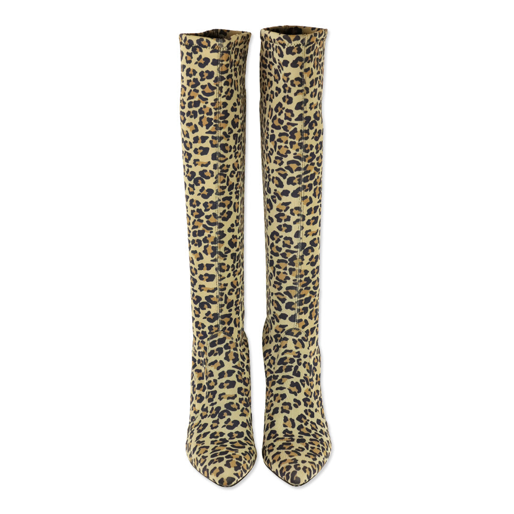 Stuart Weitzman Leopard-Print Lycra Stuart Power Boot 75