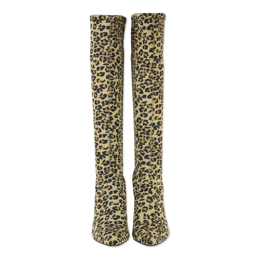 Stuart Weitzman Leopard-Print Lycra Stuart Power Boot 75