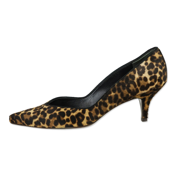 Stuart Weitzman Leopard Print Calf Hair Kitten Pump