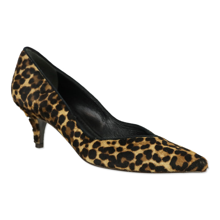 Stuart Weitzman Leopard Print Calf Hair Kitten Pump