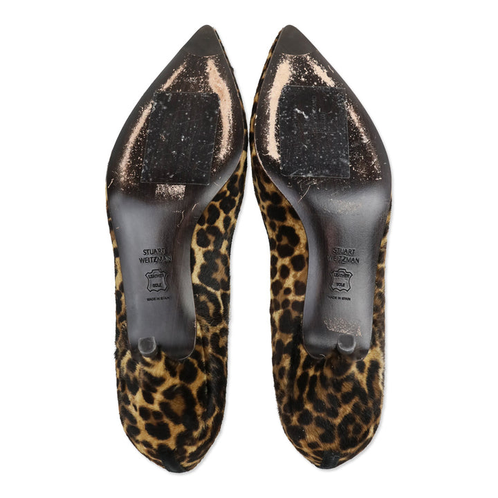 Stuart Weitzman Leopard Print Calf Hair Kitten Pump