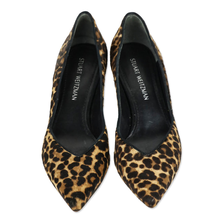 Stuart Weitzman Leopard Print Calf Hair Kitten Pump