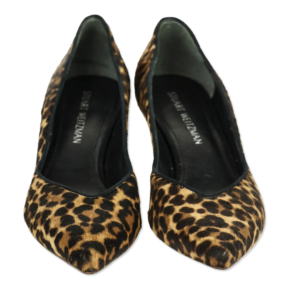 Stuart Weitzman Leopard Print Calf Hair Kitten Pump