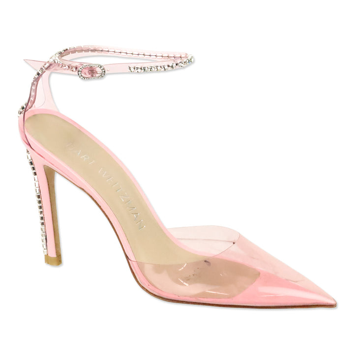 Stuart Weitzman Light Pink Calf/PVC Stuart Glam 100 Strap Pumps