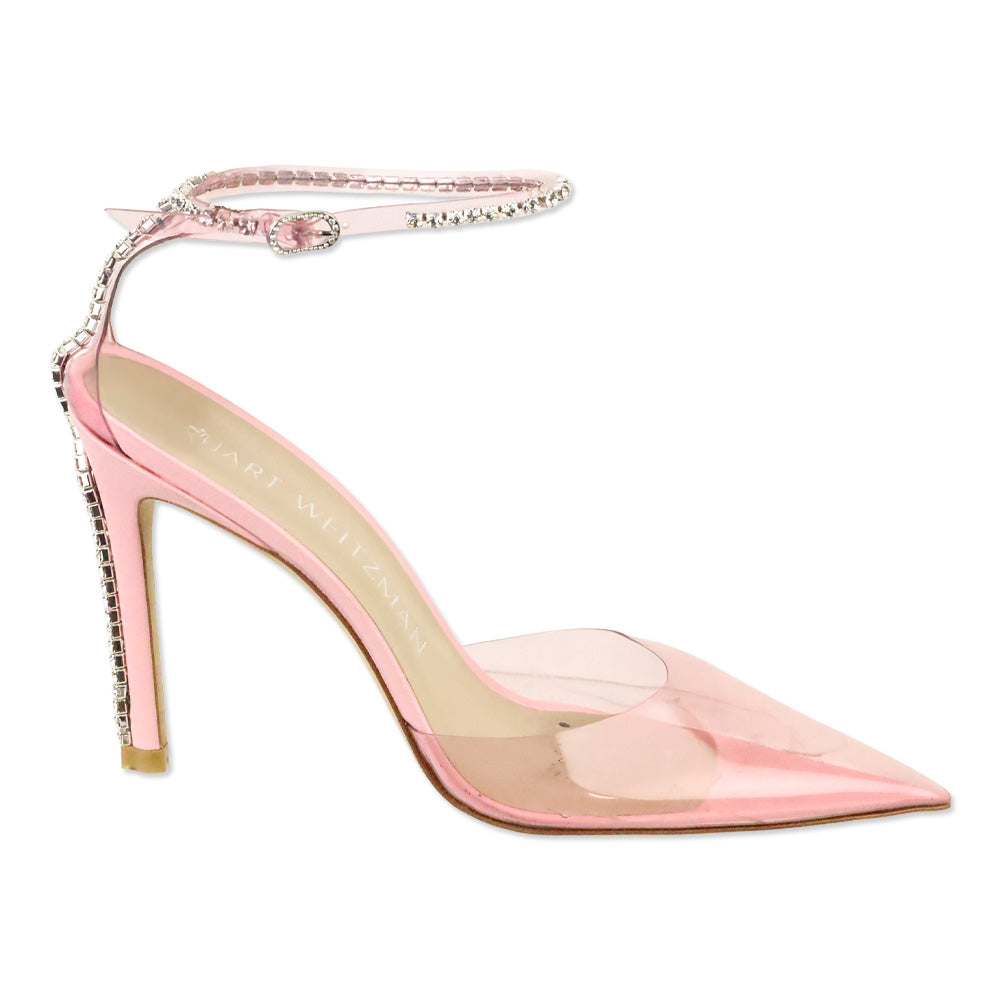 Stuart Weitzman Light Pink Calf/PVC Stuart Glam 100 Strap Pumps