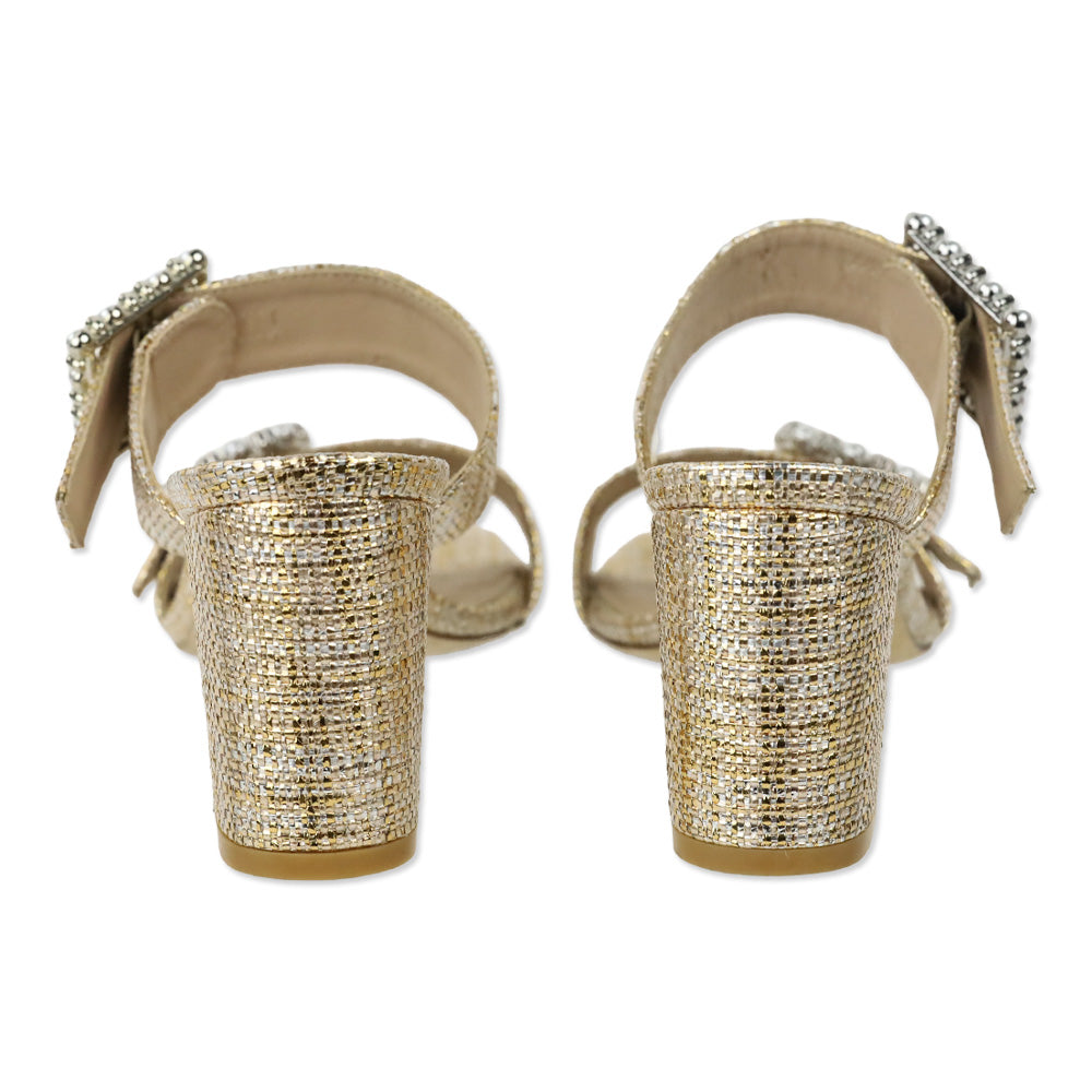 Stuart Weitzman Metallic Raffia Pearl Geo Buckle 75 Slide