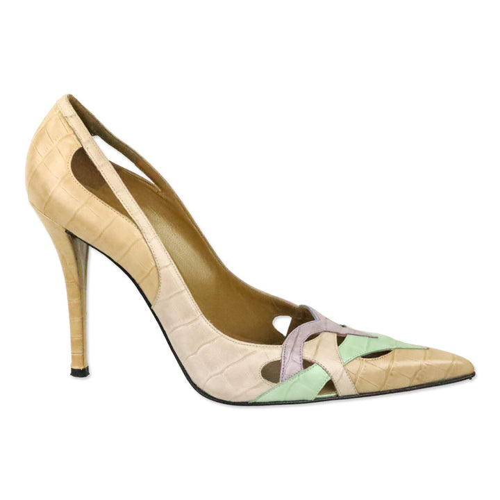 Stuart Weitzman Multicolor Croc Embossed Leather Cut-Out Pump