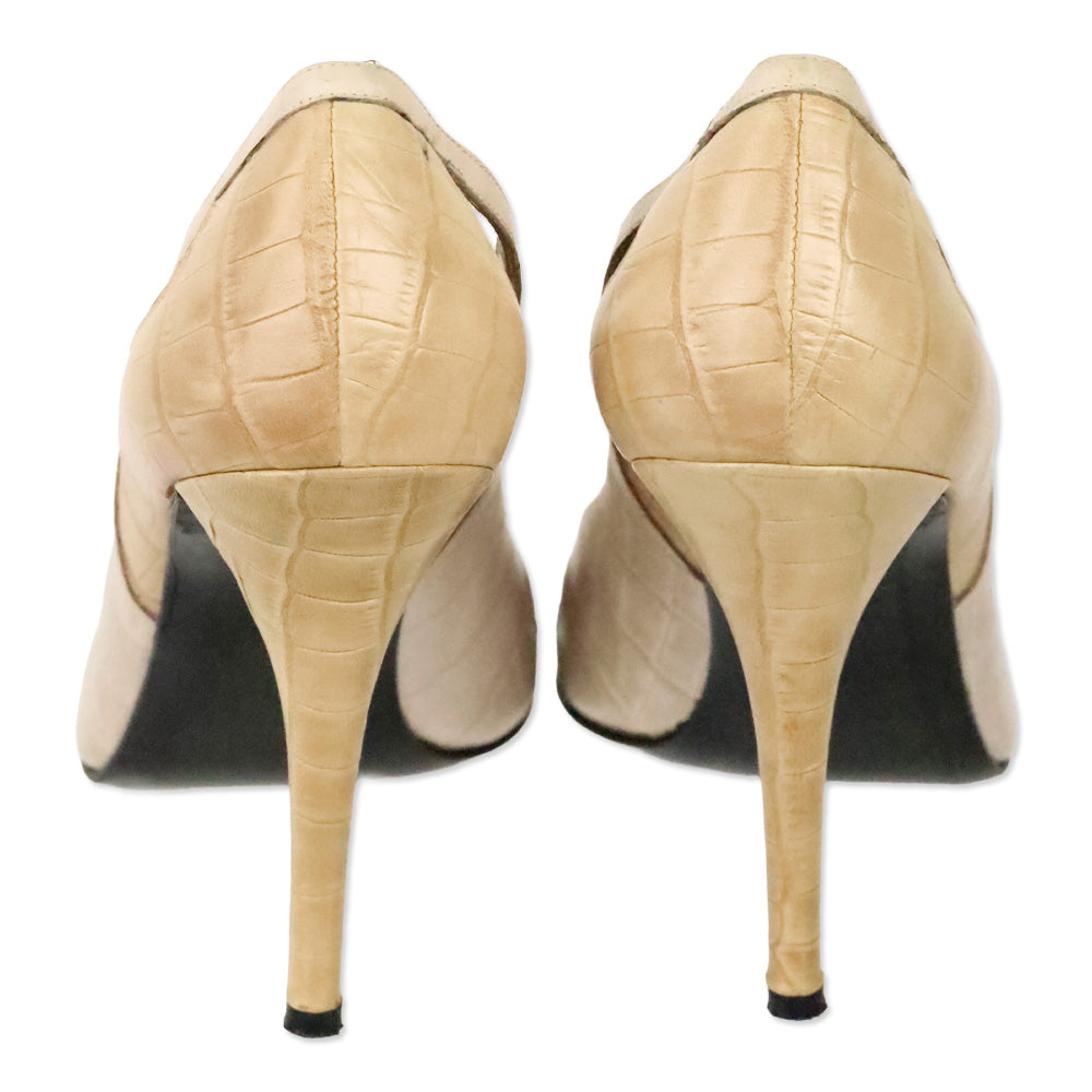 Stuart Weitzman Multicolor Croc Embossed Leather Cut-Out Pump