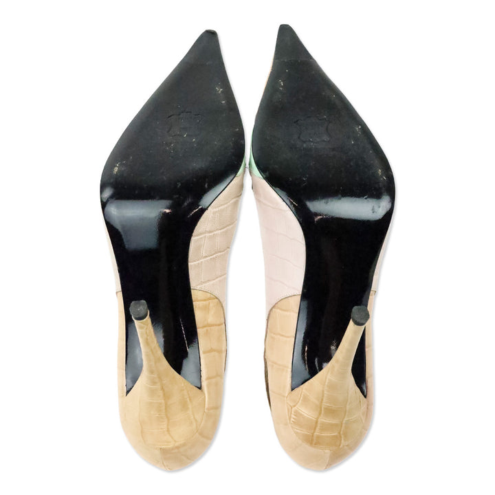 Stuart Weitzman Multicolor Croc Embossed Leather Cut-Out Pump