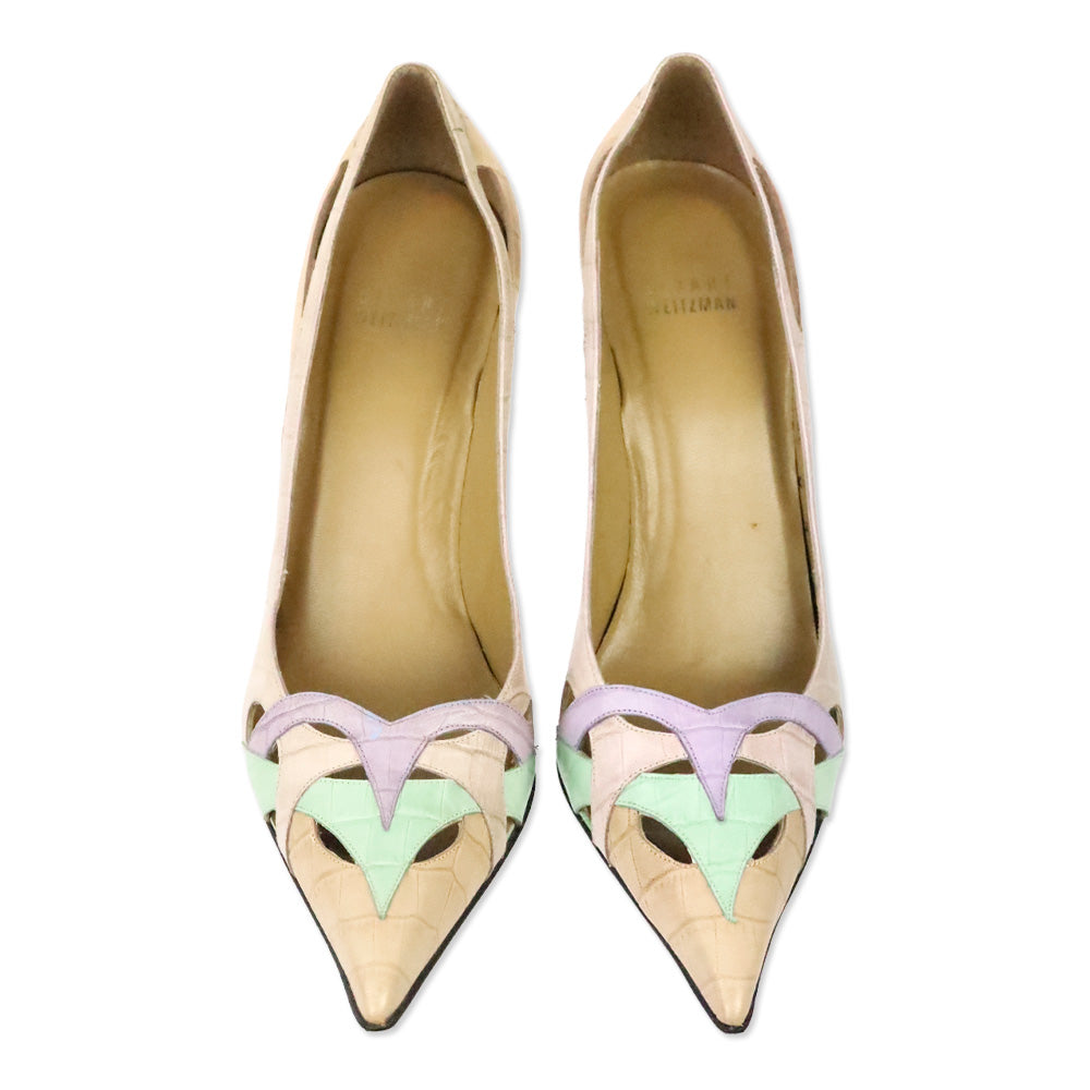 Stuart Weitzman Multicolor Croc Embossed Leather Cut-Out Pump
