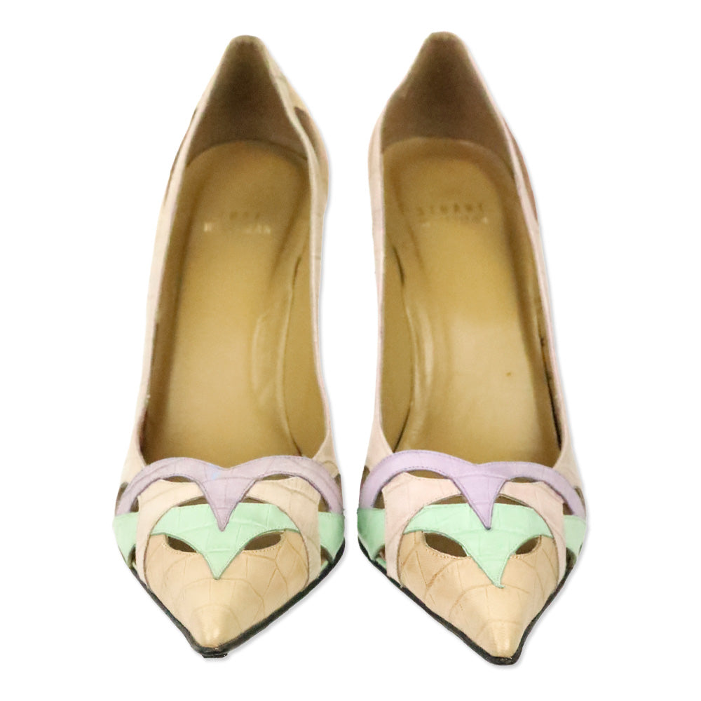 Stuart Weitzman Multicolor Croc Embossed Leather Cut-Out Pump