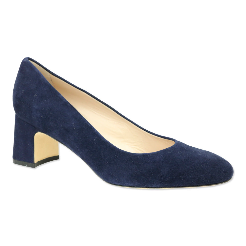 Stuart Weitzman Navy Suede Block Heel Pumps