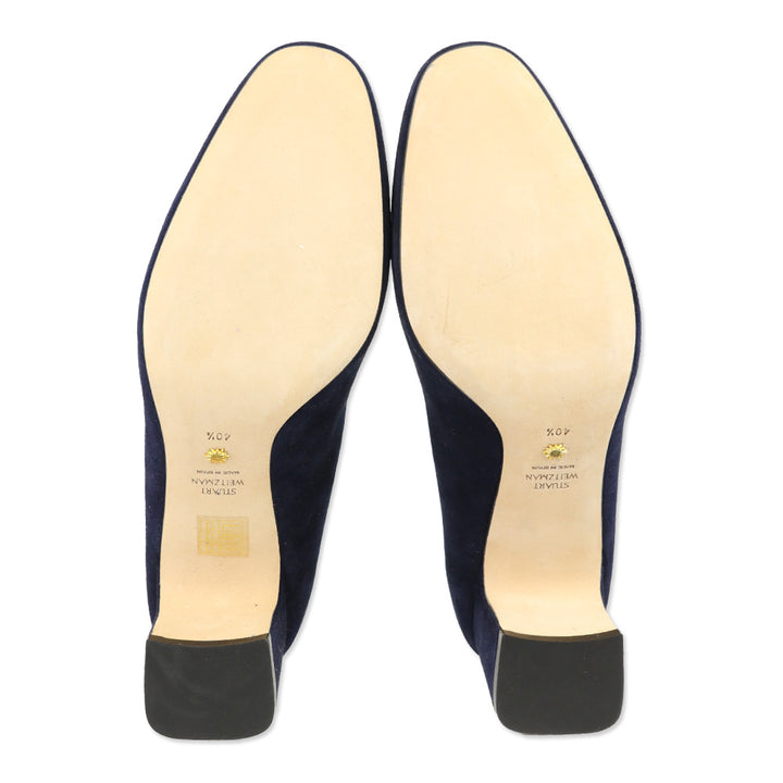 Stuart Weitzman Navy Suede Block Heel Pumps