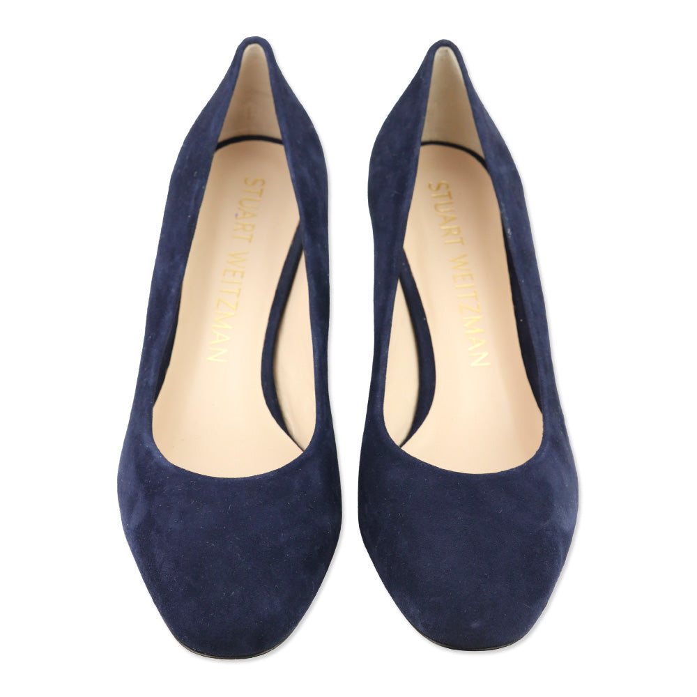 Stuart Weitzman Navy Suede Block Heel Pumps