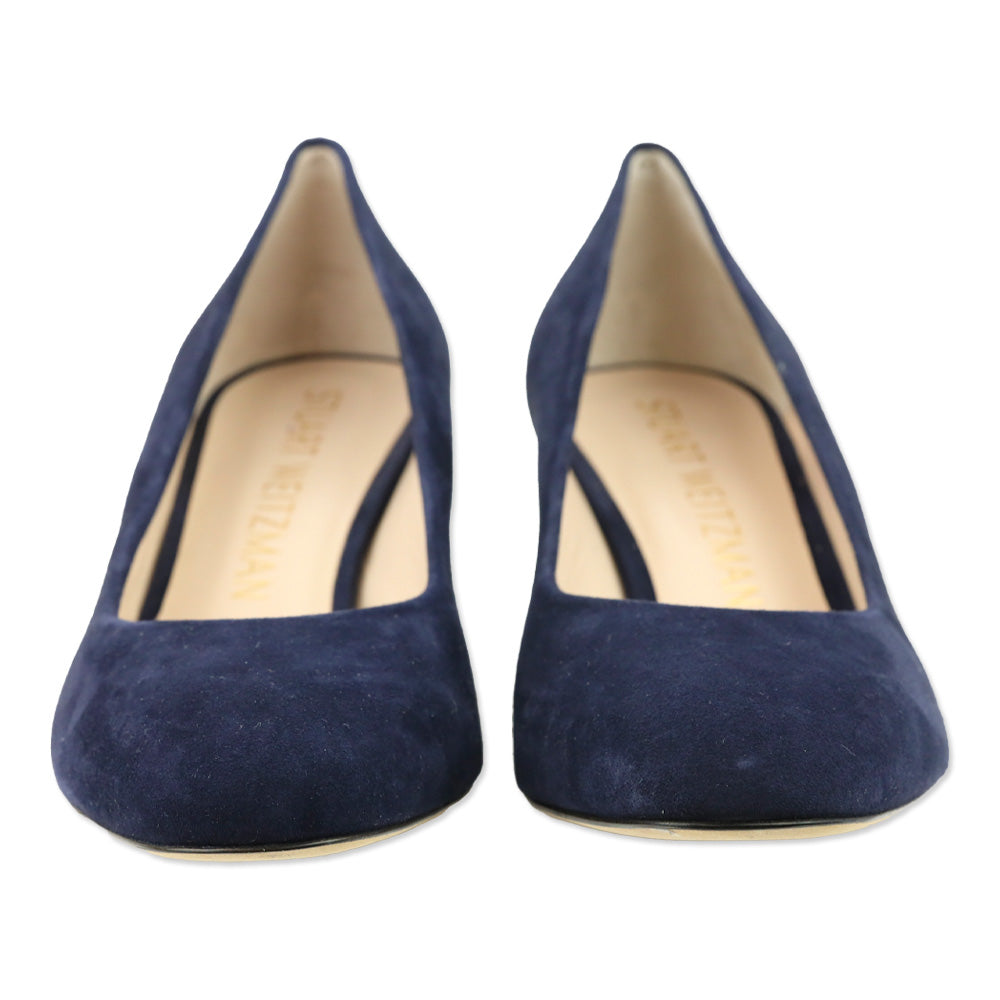Stuart Weitzman Navy Suede Block Heel Pumps