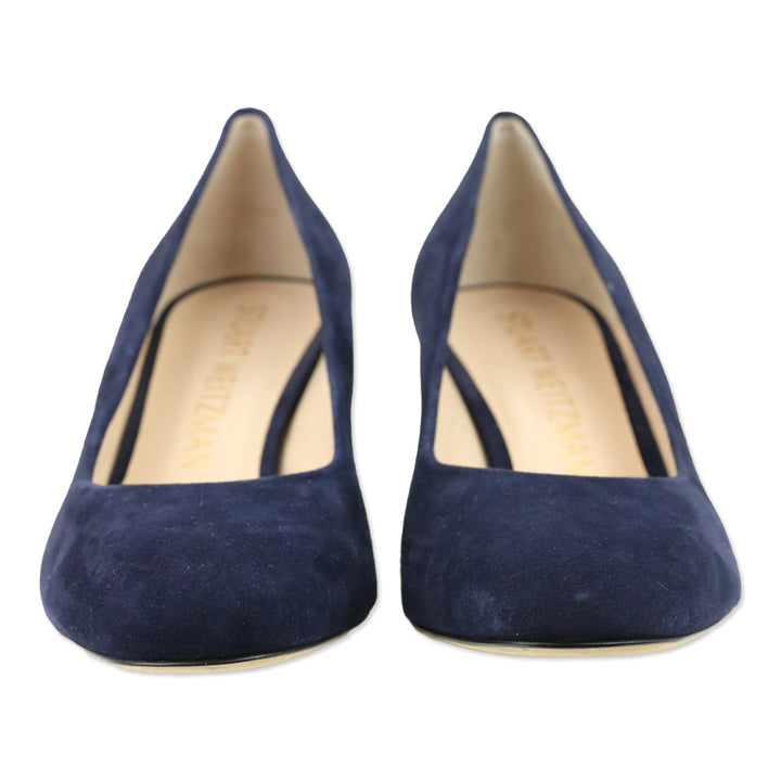 Stuart Weitzman Navy Suede Block Heel Pumps