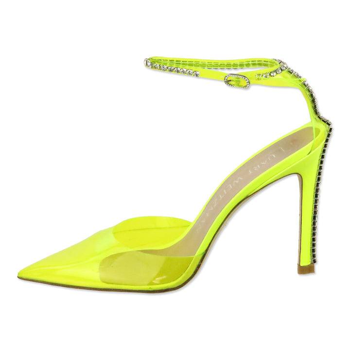 Stuart Weitzman Neon Yellow PVC/Leather Stuart Glam 100 Strap Pumps
