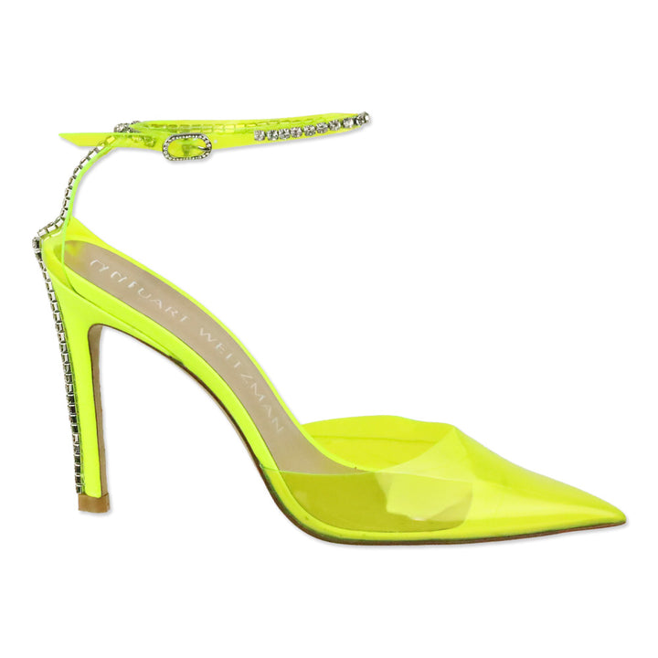 Stuart Weitzman Neon Yellow PVC/Leather Stuart Glam 100 Strap Pumps