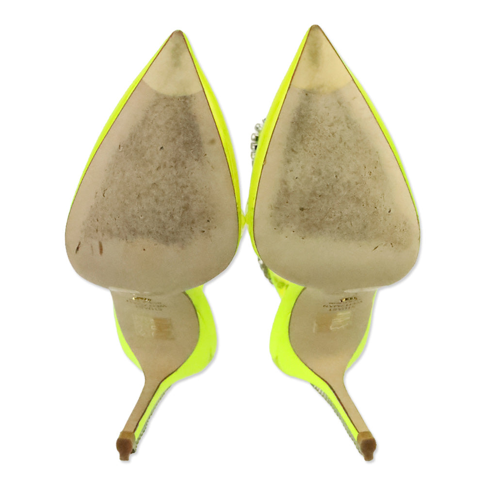 Stuart Weitzman Neon Yellow PVC/Leather Stuart Glam 100 Strap Pumps