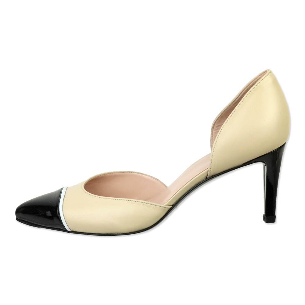 Stuart Weitzman Nude Leather Patent Cap Toe D'Orsay Pumps