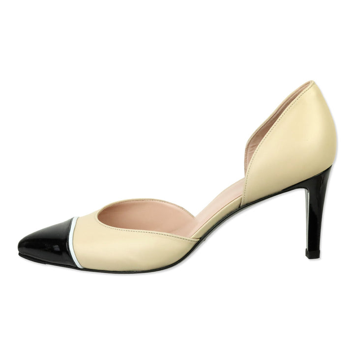 Stuart Weitzman Nude Leather Patent Cap Toe D'Orsay Pumps