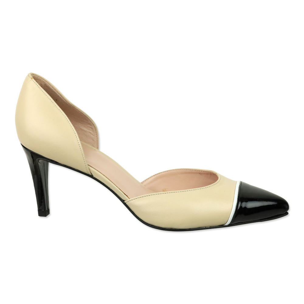 Stuart Weitzman Nude Leather Patent Cap Toe D'Orsay Pumps