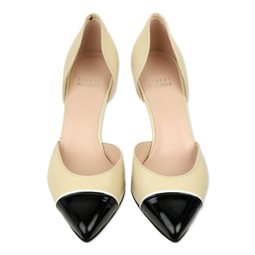 Stuart Weitzman Nude Leather Patent Cap Toe D'Orsay Pumps