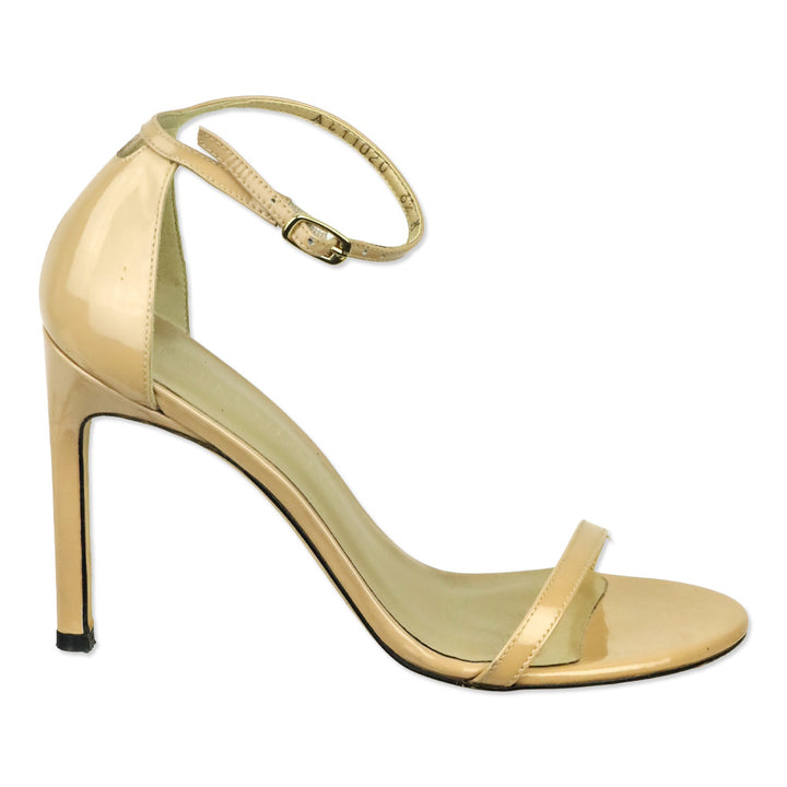 Stuart Weitzman NudistSong 100 Adobe Beige Patent Leather Sandal