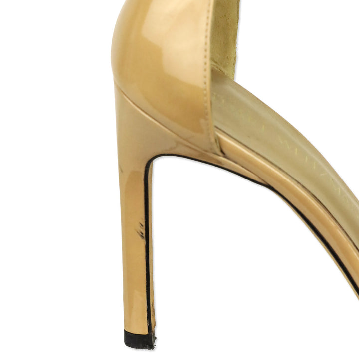 Stuart Weitzman NudistSong 100 Adobe Beige Patent Leather Sandal