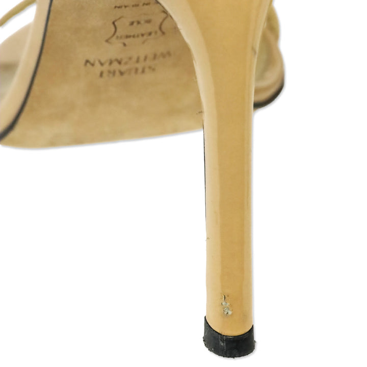 Stuart Weitzman NudistSong 100 Adobe Beige Patent Leather Sandal