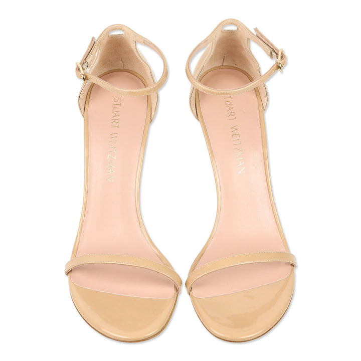 Stuart Weitzman Nudistcurve 100 Adobe Beige Patent Leather Sandal