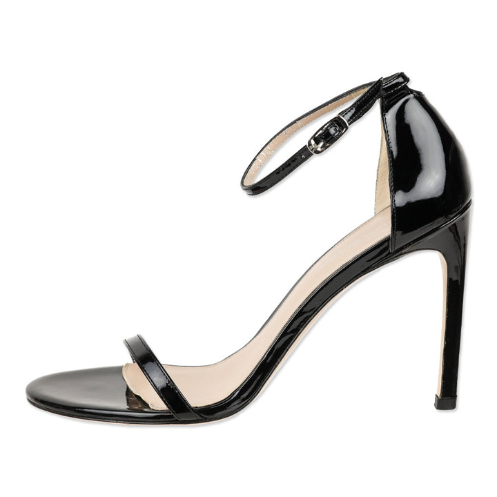 Stuart Weitzman Nudistcurve 100 Black Patent Leather Sandal