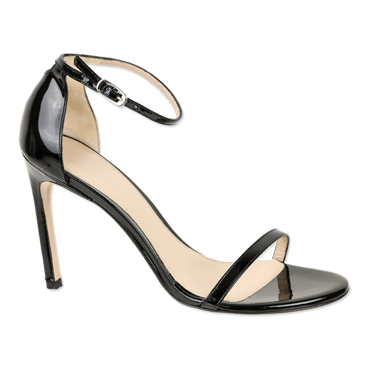 Stuart Weitzman Nudistcurve 100 Black Patent Leather Sandal