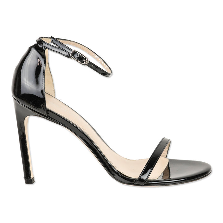 Stuart Weitzman Nudistcurve 100 Black Patent Leather Sandal