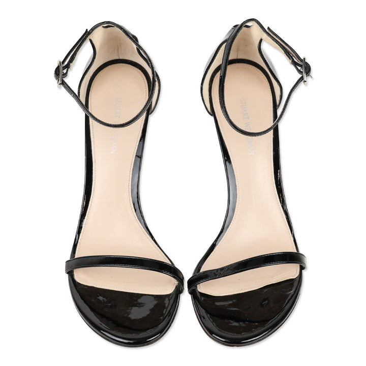 Stuart Weitzman Nudistcurve 100 Black Patent Leather Sandal