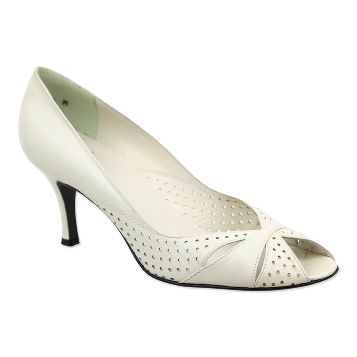 Stuart Weitzman Piccerelli White Perforated Peep Toe Pumps