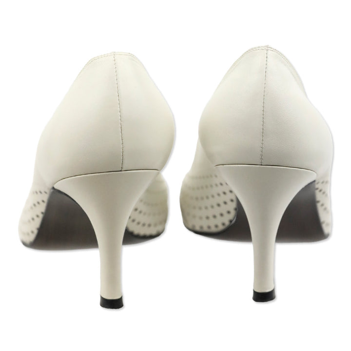 Stuart Weitzman Piccerelli White Perforated Peep Toe Pumps