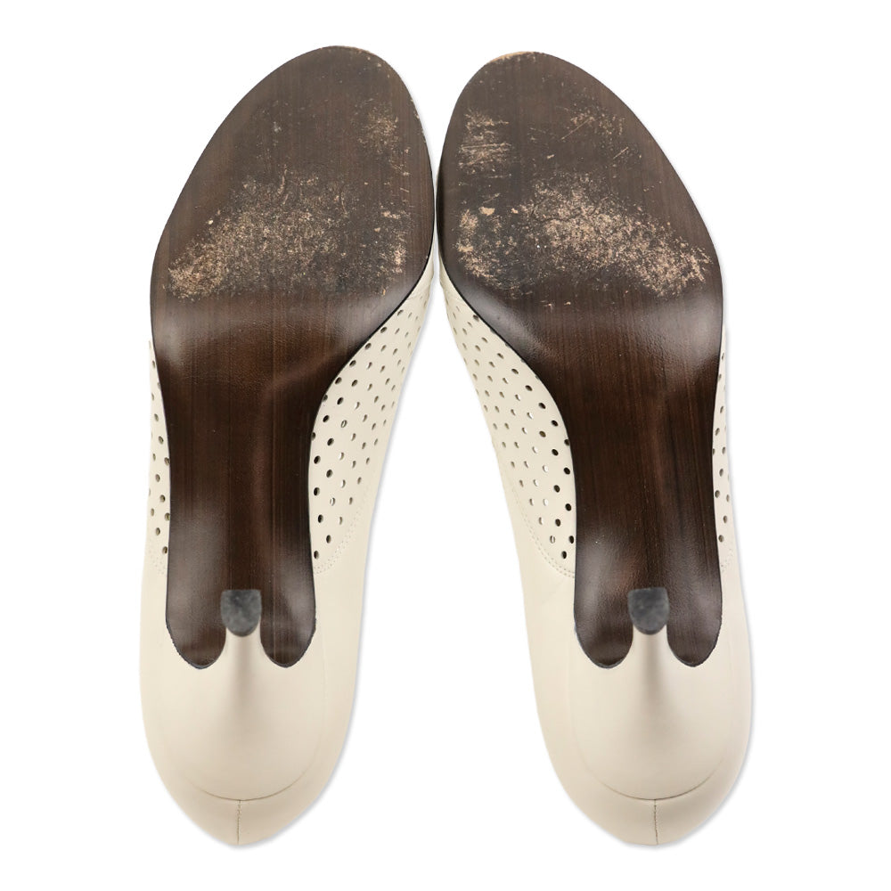 Stuart Weitzman Piccerelli White Perforated Peep Toe Pumps