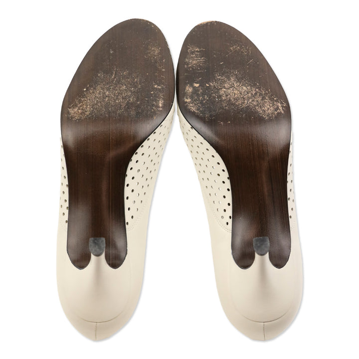 Stuart Weitzman Piccerelli White Perforated Peep Toe Pumps