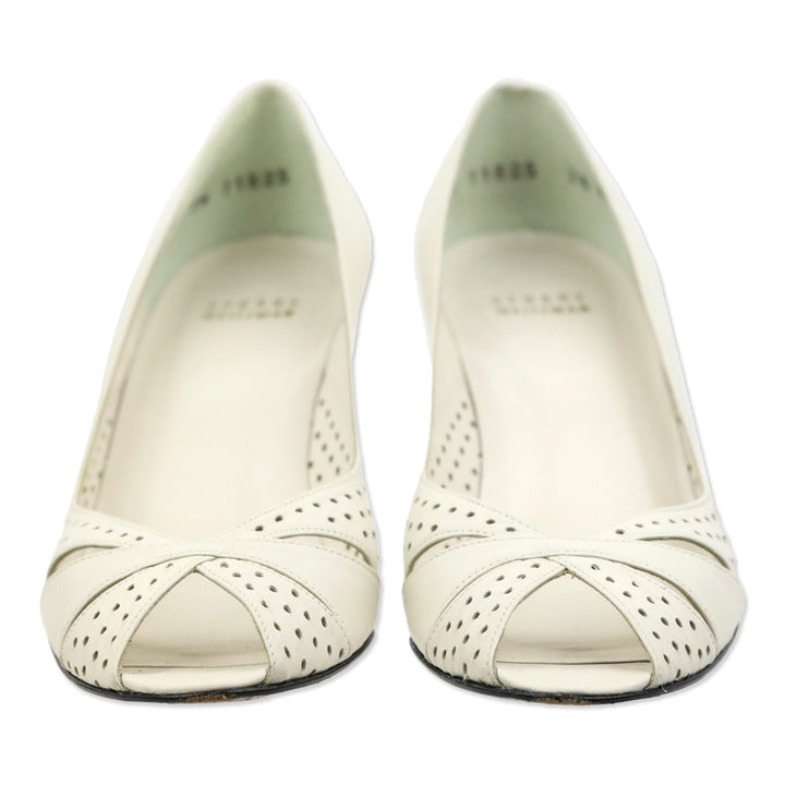 Stuart Weitzman Piccerelli White Perforated Peep Toe Pumps