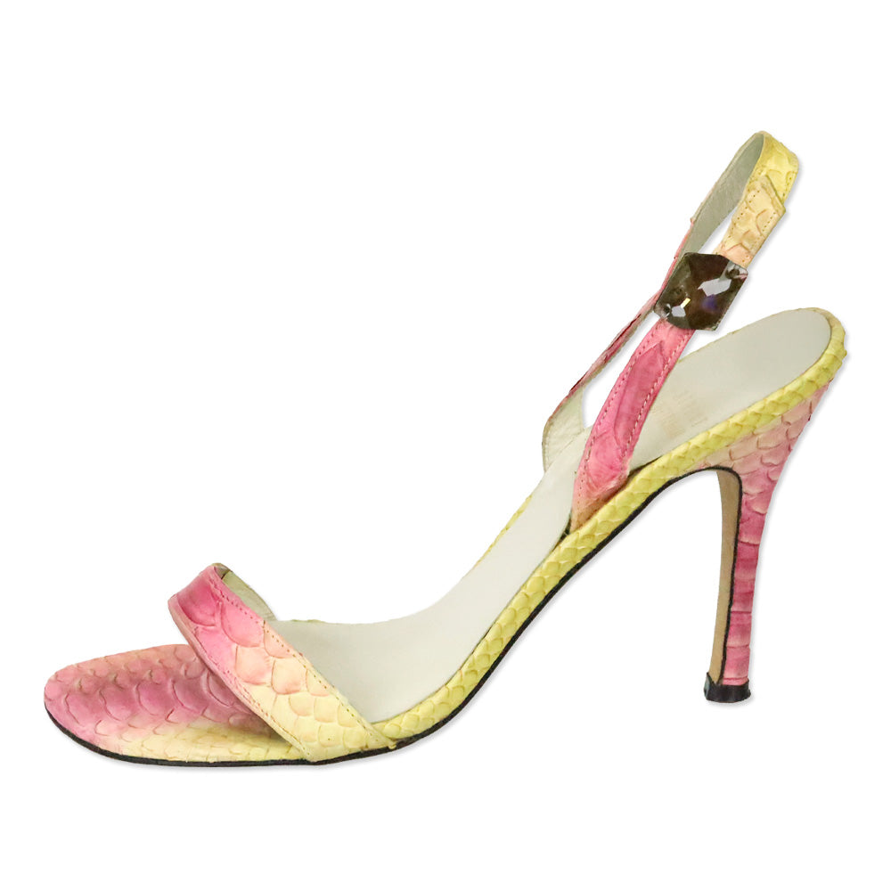 Stuart Weitzman Pink/Yellow Python Juliart Sandal