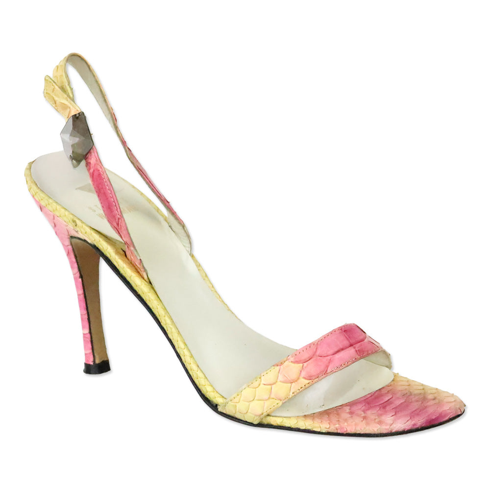 Stuart Weitzman Pink/Yellow Python Juliart Sandal