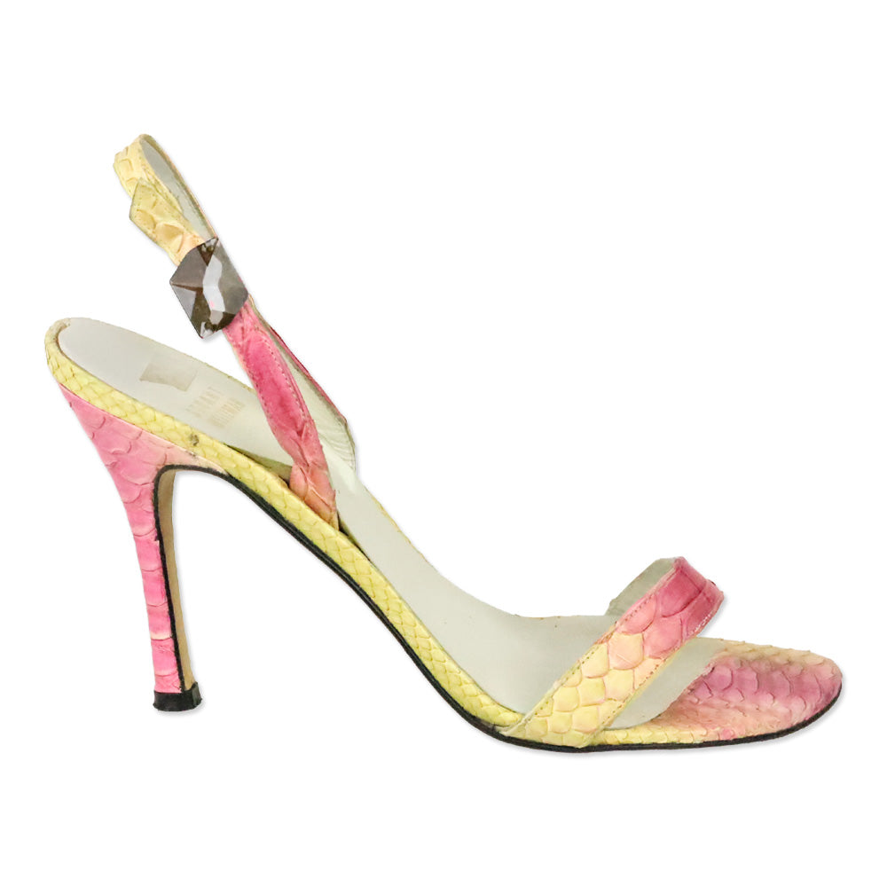 Stuart Weitzman Pink/Yellow Python Juliart Sandal