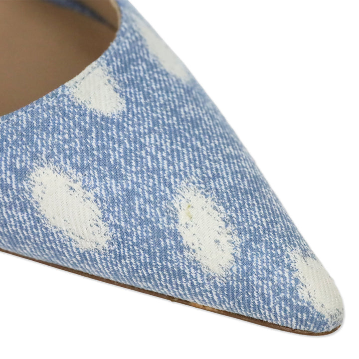 Stuart Weitzman Polka Dot Denim Stuart 100 Scallop Pump