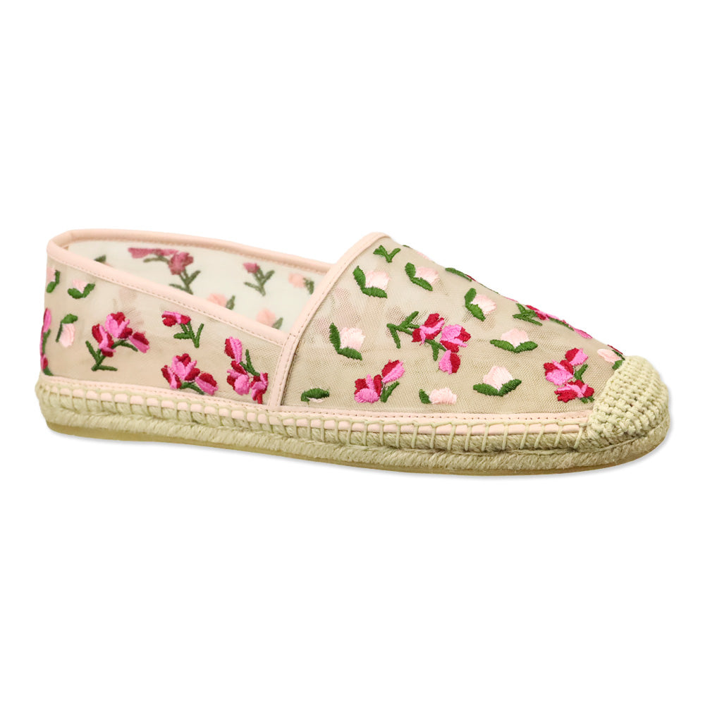 Stuart Weitzman Rosewater Embroidered Mesh Bareitall Espadrille